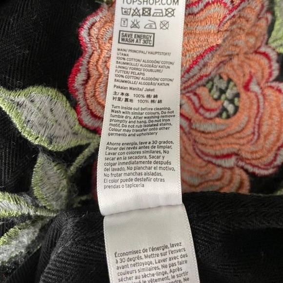 TOPSHOP FLORAL embroidery Black Jacket with Beautiful Coral/Red/Orange Flower! - Picture 5 of 8
